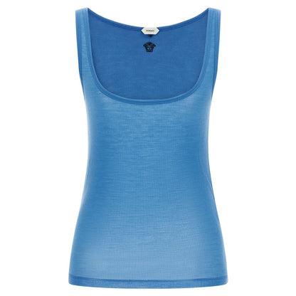 Versace Blue Virgin Wool Tank Tops