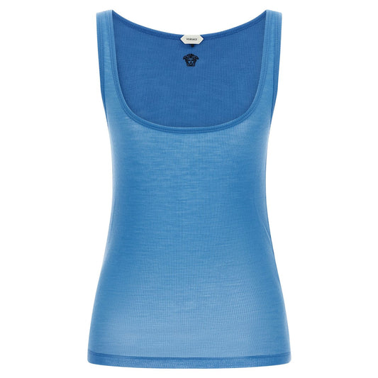 Versace Blue Virgin Wool Tank Tops