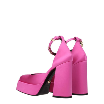 Versace Pink Satin Platform Pumps 1728,75667636384,EU36.5/US6.5,New with tags,Pink,Platforms - Pumps - Shoes,Pumps - Shoes,Shoes,Versace,Women
