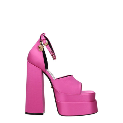 Versace Pink Satin Platform Sandals 1728,75667636384,EU36/US6,EU37/US7,EU38.5/US8.5,EU38/US8,EU39/US9,EU40/US10,New with tags,Pink,Platforms - Sandals - Shoes,Sandals - Shoes,Shoes,Versace,Women