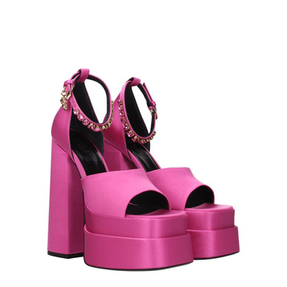 Versace Pink Satin Platform Sandals 1728,75667636384,EU36/US6,EU37/US7,EU38.5/US8.5,EU38/US8,EU39/US9,EU40/US10,New with tags,Pink,Platforms - Sandals - Shoes,Sandals - Shoes,Shoes,Versace,Women