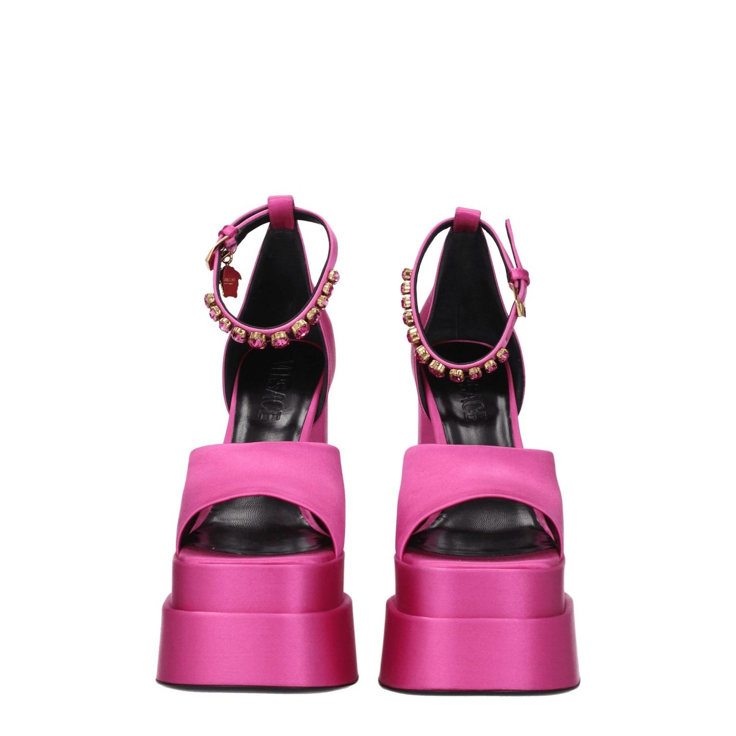 Versace Pink Satin Platform Sandals 1728,75667636384,EU36/US6,EU37/US7,EU38.5/US8.5,EU38/US8,EU39/US9,EU40/US10,New with tags,Pink,Platforms - Sandals - Shoes,Sandals - Shoes,Shoes,Versace,Women