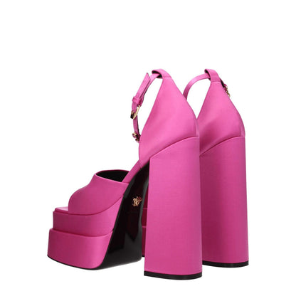 Versace Pink Satin Platform Sandals 1728,75667636384,EU36/US6,EU37/US7,EU38.5/US8.5,EU38/US8,EU39/US9,EU40/US10,New with tags,Pink,Platforms - Sandals - Shoes,Sandals - Shoes,Shoes,Versace,Women