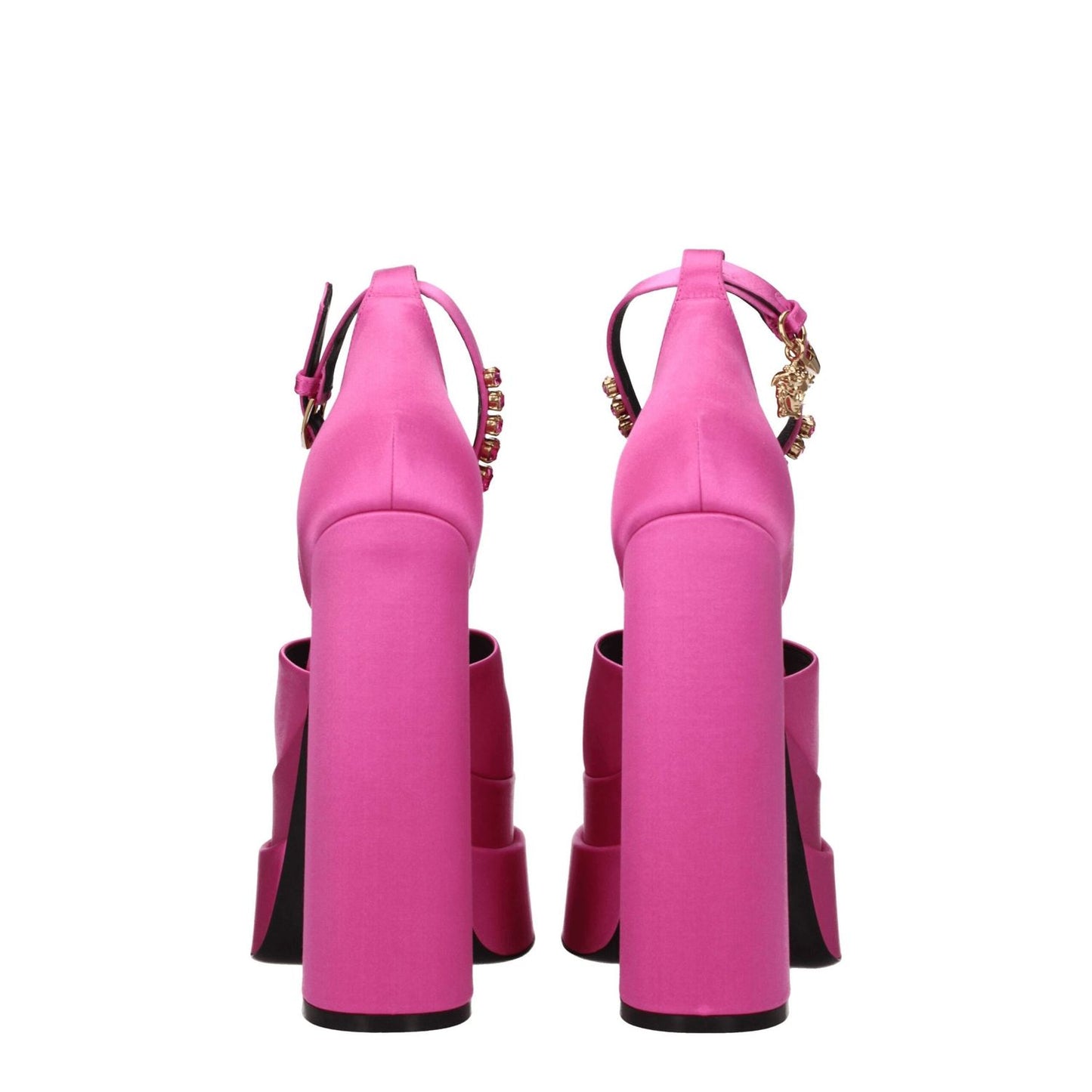 Versace Pink Satin Platform Sandals 1728,75667636384,EU36/US6,EU37/US7,EU38.5/US8.5,EU38/US8,EU39/US9,EU40/US10,New with tags,Pink,Platforms - Sandals - Shoes,Sandals - Shoes,Shoes,Versace,Women