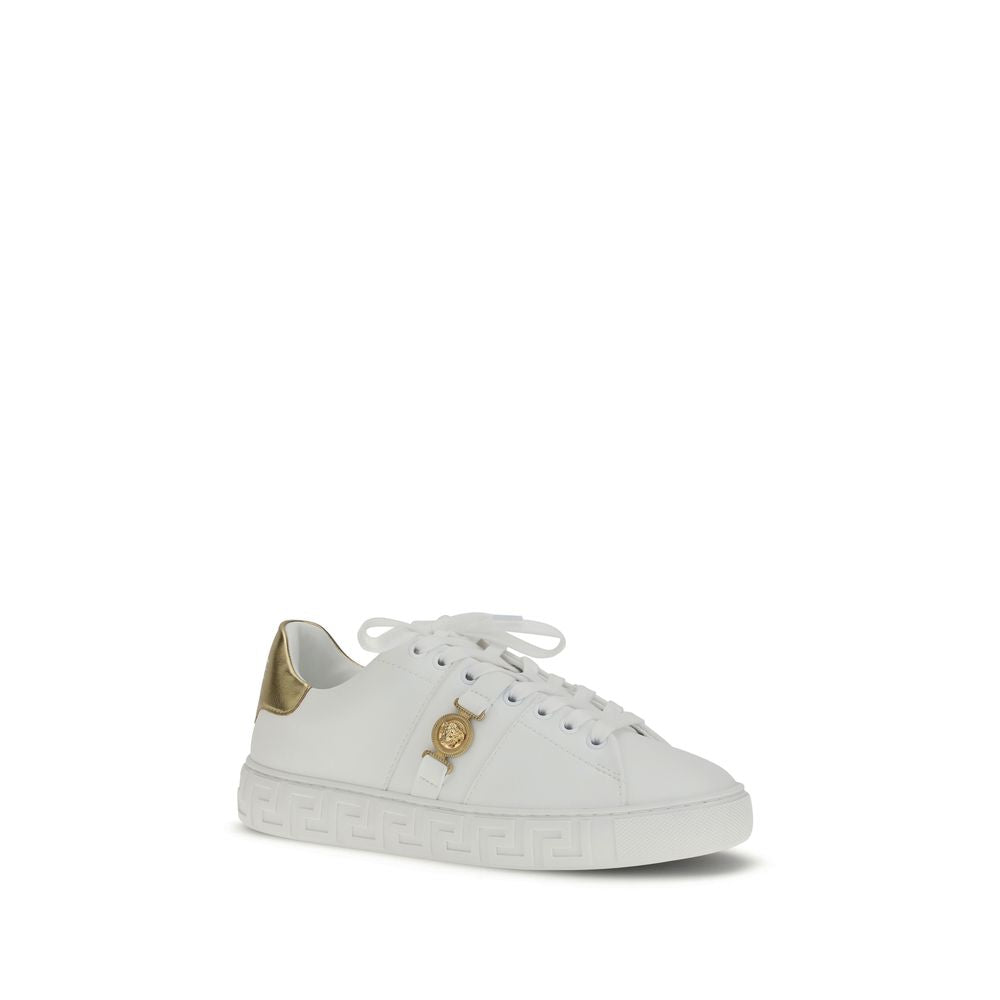 Versace White Calf Leather Bos Taurus Low Top Sneakers Versace