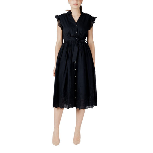 Vila Clothes Black Cotton Midi Dress Vila Clothes